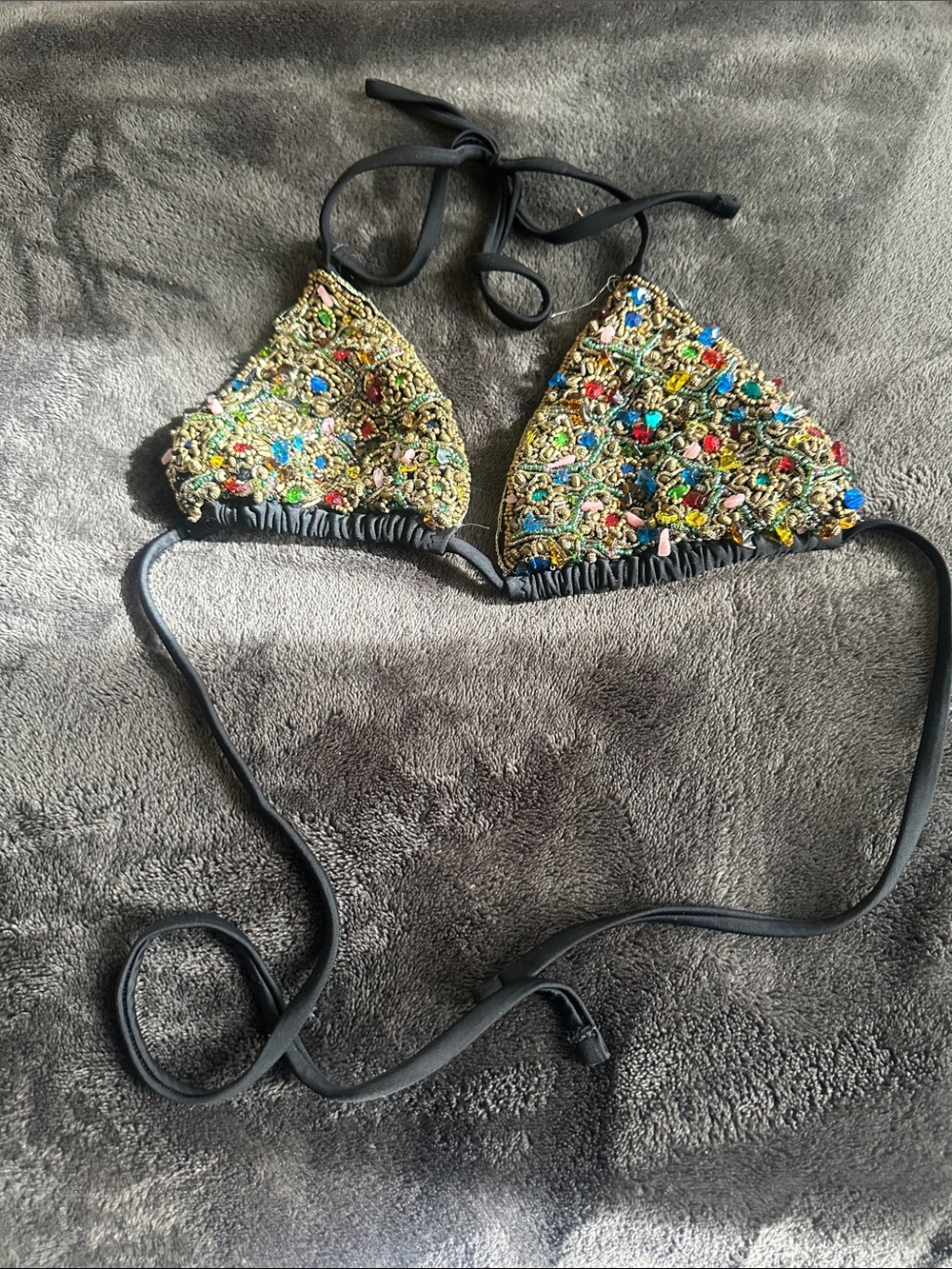 Embellished Multicolor Triangle Bikini Top - Women Accessories